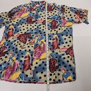 Vintage Burma Bibas Vintage 90s Art Print Rayon Button Down Shirt Mens Polka Dot